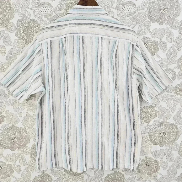 Tasso Elba Cotton Button down Short sleeve Striped Men's Casual Shirt L - Picture 2 of 6